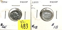 x2- Proof dimes: 1954, 1955 -x2 dimes -Sold