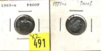 x2- Proof dimes: 1969-S, 1971-S -x2 dimes -Sold