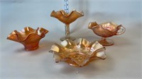 Assorted ruffled edge Carnival glass