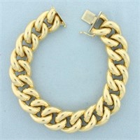 Italian Puffy Large Curb link Bracelet in 14k Yell