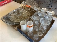 Clear glass, stem ware, egg dish, & pie dishes