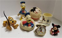 Disney Lot w/ Rubber Toys, Mug, and Suitcase