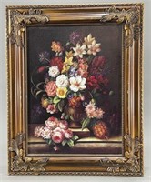 Floral Still Life Print in Fancy Gilded Frame