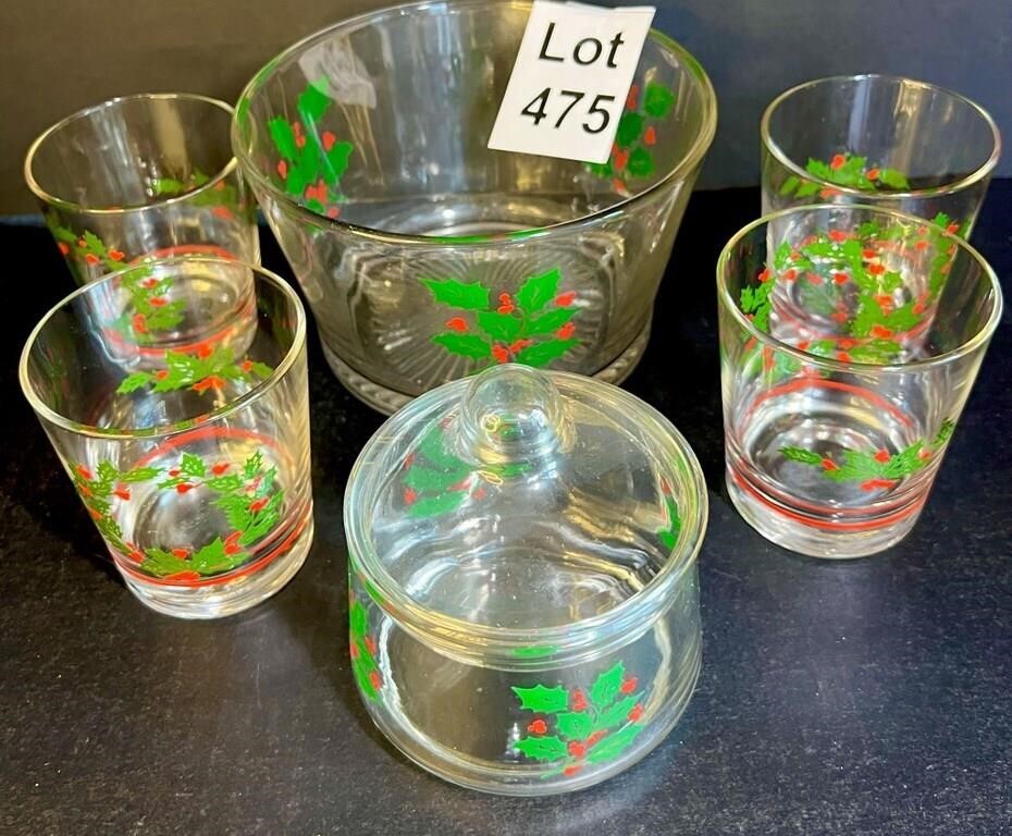 Vintage Holly Themed Glassware