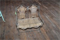 METAL AND WICKER DOLL BENCH