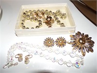 COSTUME JEWELRY PINS, NECKLACE & EARRINGS