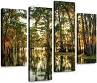 Louisiana Swamp Canvas Art  4-panel Framed
