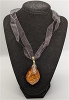 Sterling Silver Topped Recon. Amber Drop Necklace