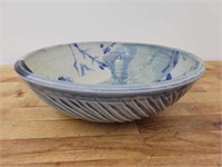 Signed Blue Glazed Studio Pottery Centerpiece Bowl