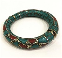 Natural Tibet Hand Made Coral & Turquoise Bangle