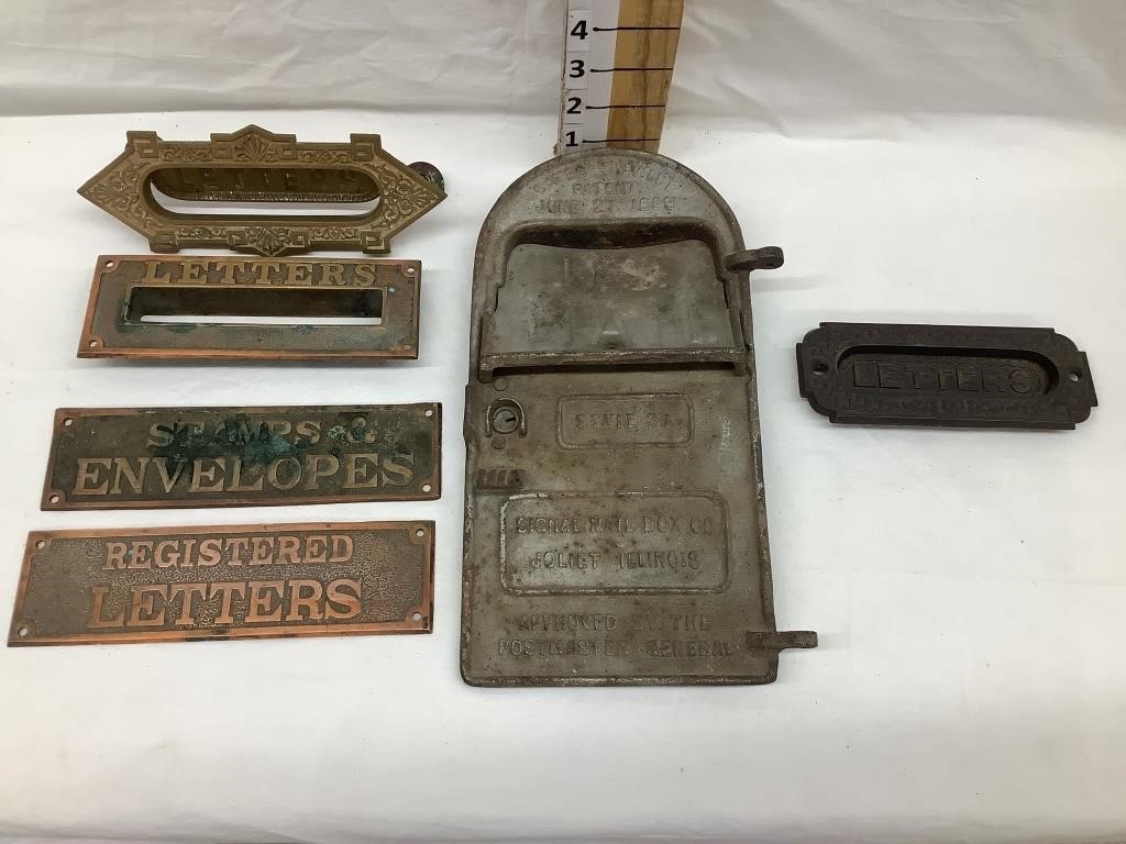 (4) Letter Slot Plates, (2) Brass & (2) Postal