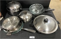 Stainless Steel Cookware, Pyrex Lids.