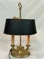 BOUILLOTTE LAMP BLACK SHADE 2 CANDLE BRASS TONE