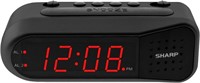 Sharp Digital Alarm Clock Black Case Red LEDs - As