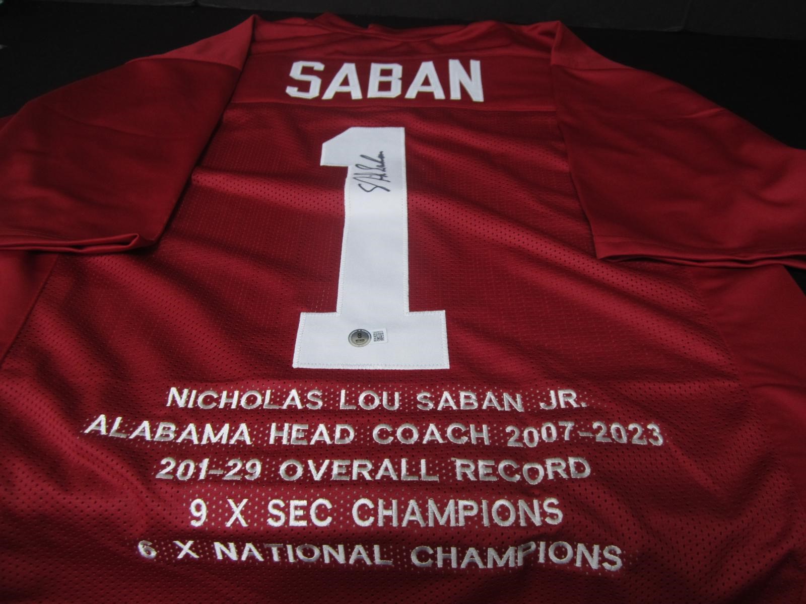 Nick Saban Signed Stat Jersey Beckett Witnessed