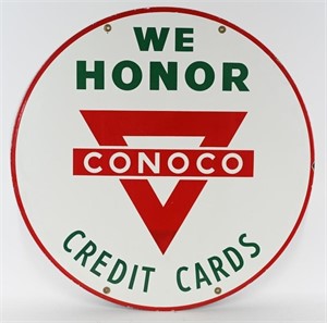 WE HONOR CONOCO CREDIT CARDS PORCELAIN SIGN