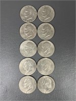 Ten 1977 Eisenhower Dollar Coins
