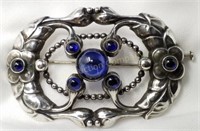 925 Sterling Denmark 76 Brooch w/ Blue Stones