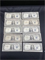 Lot of 10 1935-1957 Silver Certificate