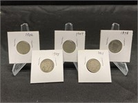 5 Liberty Nickels 1898-1911