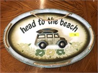 "HEAD TO THE BEACH" WOODEN SIGN