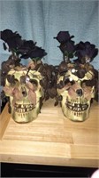 2 pcs skeleton planters black roses Halloween