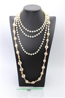 Shell Necklace with long strand of faux pearls