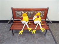 CHILD'S SIZE PARK BENCH W/2 METAL FROG FIGURINES