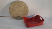 Pampered Chef Stoneware and Red tray