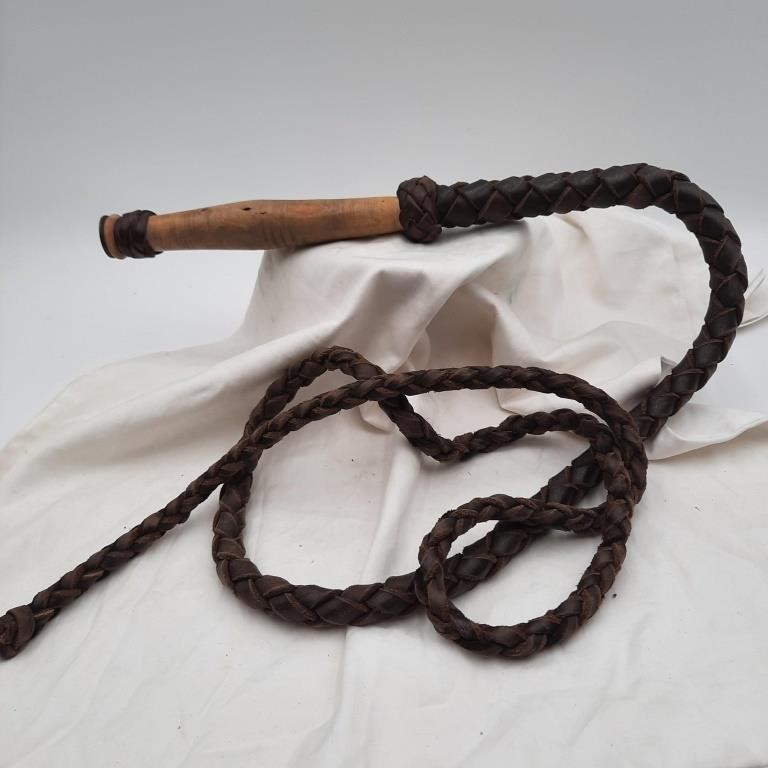 Vintage 6Ft. Braided Leather Bull Whip - Mexico