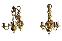 19th Century Brass Wall Candle Mount Sconces