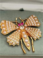 3" Pearl Butterfly Brooch