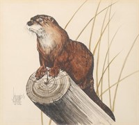 LEE CABLE AMERICAN WILDLIFE ART OTTER