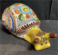 Vintage ceramic folk art snail, signed "Cat"
