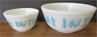 2 Pyrex Turquoise Rooster Mixing Bowls