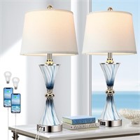 Set of 2 Blue Glass Table Lamps for Bedrooms with