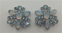 Rare& Vintage Ice Blue & Opalescent Ear Clips