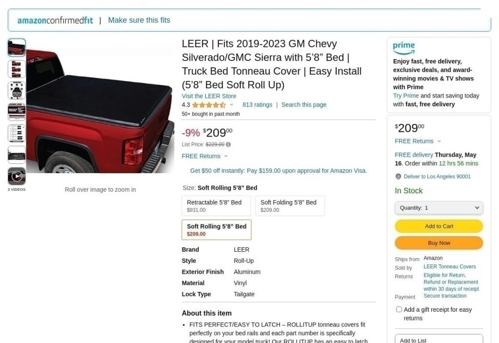 B79  LEER Tonneau Cover 58 Bed Rolling