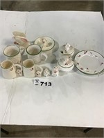 RABBIT DISHES, S AND P, CUPS,, PLATES
