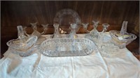 GLASSWARE OF CANDLE HOLDERS- BASKETS- SERVING