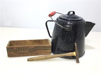 Vintage Kraft cheese box with aluminum kettle and