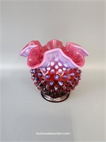 Fenton Cranberry Opal Ruffled Rose Bowl 4.5" H. x