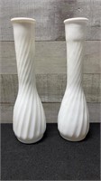 2 Vintage Milk Glass Vases 9.25" Tall