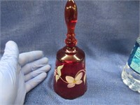 red fenton floral bell - hand painted & signed