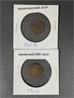 Two 1906/1908 Indian Head Cents