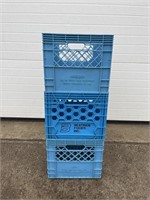 3 blue milk crates