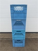 4 blue milk crates