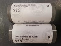 US Coins 2016 Ronald Reagan Dollar Coins, 2 rolls