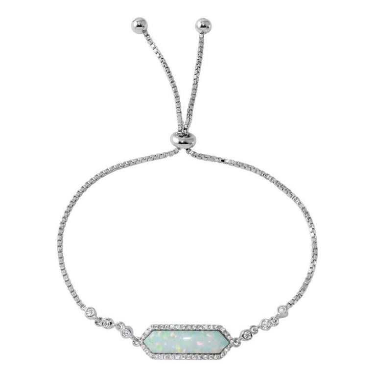 Sterling Silver White Opal Crystal Bracelet