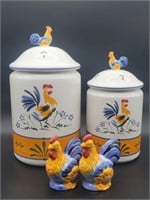 (4) Ceramic Rooster: 2- Canisters, S&P Shakers